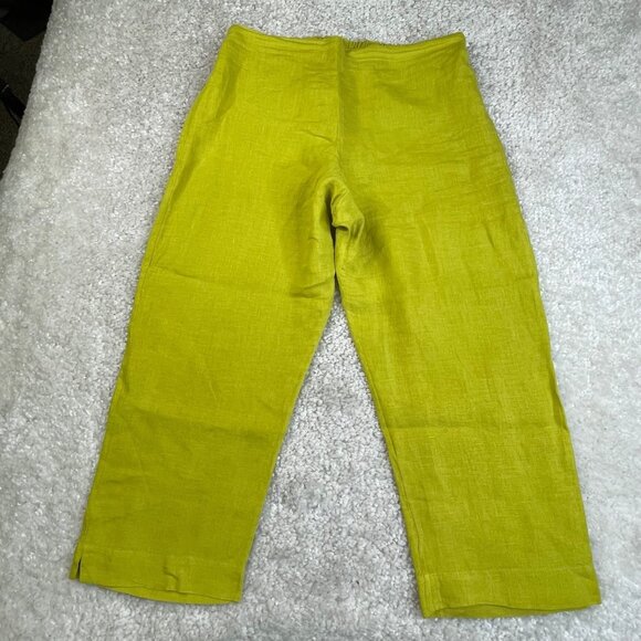Bryn Walker Linen Chartreuse Pull On Wide Leg Crop Pant - Picture 1 of 9